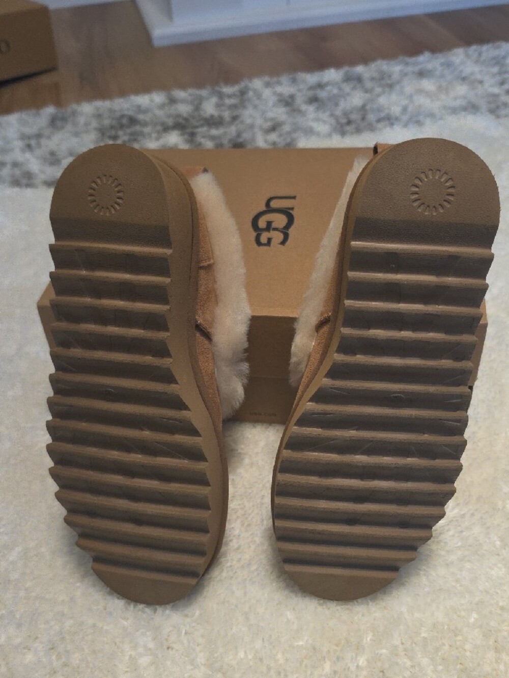 UGG Chestnut Suede Shearling-Lined Slip-Ons - Picture 3 of 6